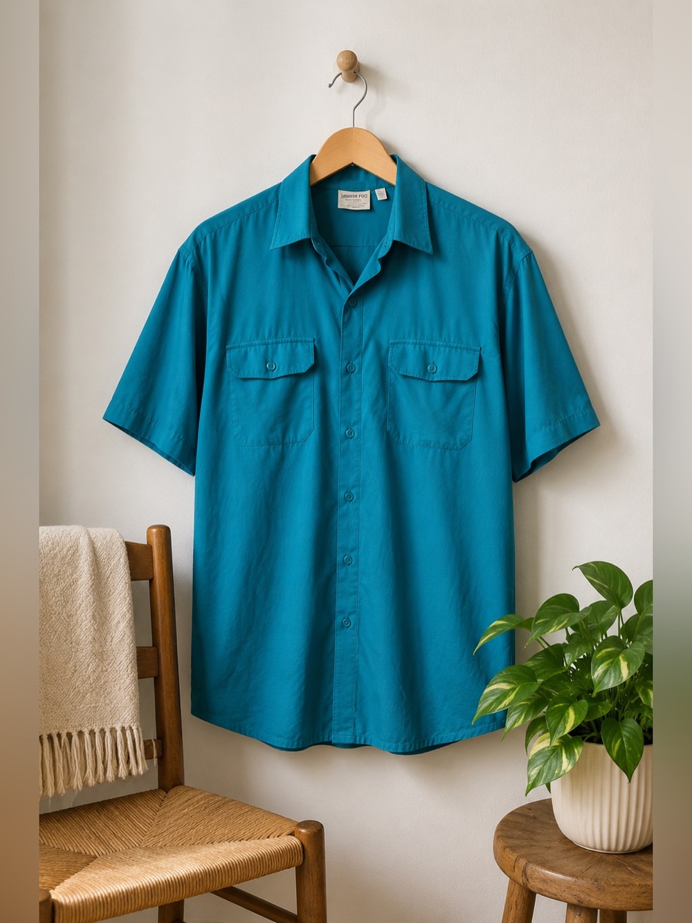 Vintage London‎ Fog Turquoise Shirt XL 90s Button Down Dadcore Summer Bright Y2K